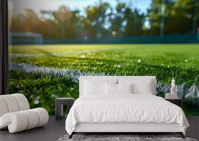 football sport field background with lush green grass, green grass background for football field lan Wall mural