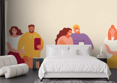 Active People group taking selfie photo. Youth Culture Characters Vector Set Wall mural