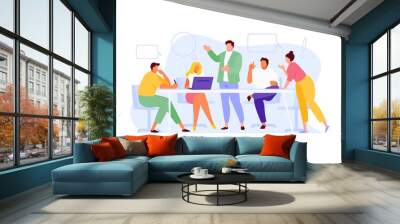 Communicating with colleagues and business meeting. Discussion and brainstorming vector characters Wall mural