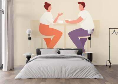 Couple in cafe vector illustration Wall mural