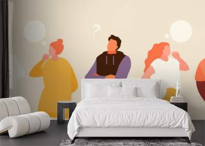 Group of cartoon thoughtful people. Problem solving and choice. Vector modern illustration. Wall mural