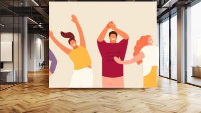 Group of happy people group with hands up. Joy and positive emotions vector illustration Wall mural