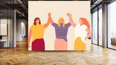 Group of multiethnic woman holding hands. Female support and feminism vector illustration Wall mural