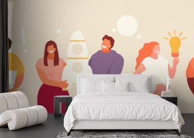 Group people creative team working together. Business communication and collaboration vector illustration Wall mural