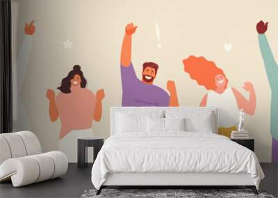 Happy people winners. Victory gestures yes, goal achievement, successful project. Vector web illustration Wall mural