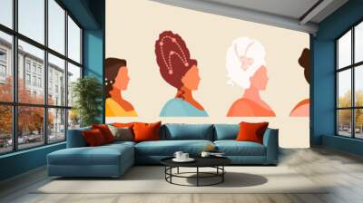 History and evolution of hairstyles. Set of female characters, fashion development. Vector illustration Wall mural