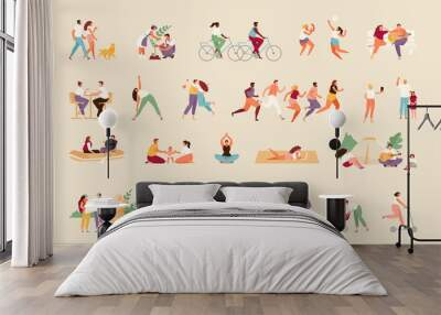 Large collection of summer active people. Recreation and outdoor sports vector illustration Wall mural