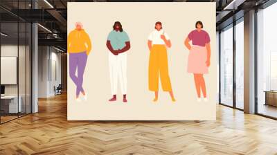 Modern fashionable girls in casual clothes. Millennials, students, young people. Vector illustration set Wall mural