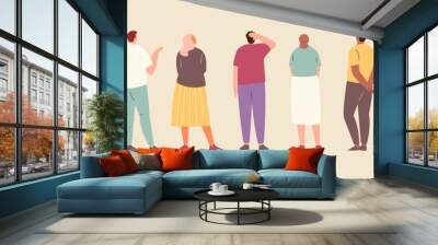 Rear view group of people looking up. Advertising, event, presentation, news vector illustration characters Wall mural