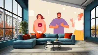 Smiling group people with approving like gestures. Positive feedback vector illustration Wall mural