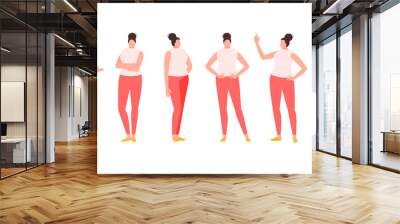 Standing woman character in various positions, front, side and back view. Vector template Wall mural