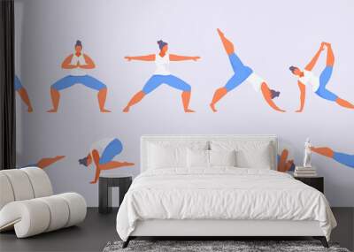 Strong asana set vector Wall mural