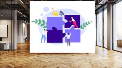 Teamwork business characters. Colleagues and collaboration. Vector flat illustration Wall mural