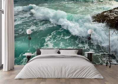 Abstraction of sea foam in the ocean. Turquoise light water. Wall mural