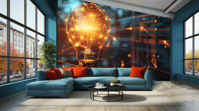 Glowing light bulb futuristic technology background Wall mural