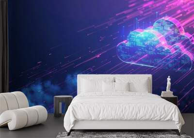 Neon light cloud computing futuristic technology Wall mural