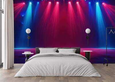 Spotlight concert stage or theater with red and blue neon light effect Wall mural