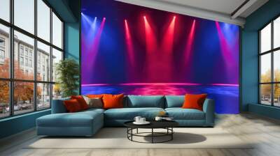 Spotlight concert stage or theater with red and blue neon light effect Wall mural