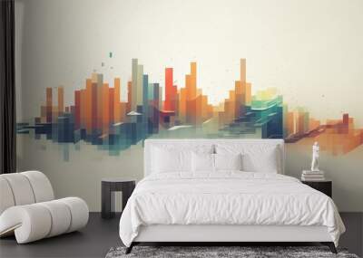 a virtual stock market chart as a series of simple, flat-colored geometric shapes on a neutral background Wall mural