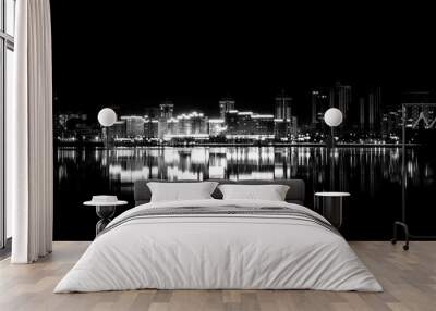 Cityscape of modern city. Black and white Wall mural