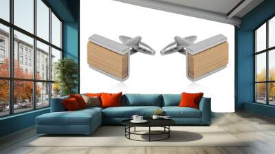 Silver cuff links on white Wall mural