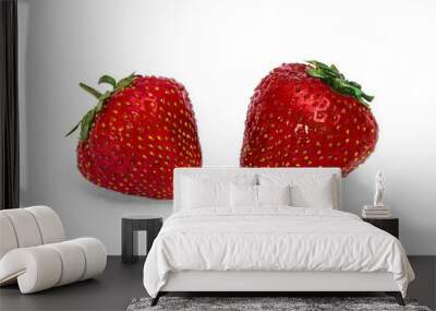 Two strawberries isolated on white background Wall mural