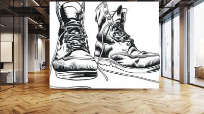 Illustration with vintage old shoes. Isolated sketch object. Flat vector illustration. Wall mural