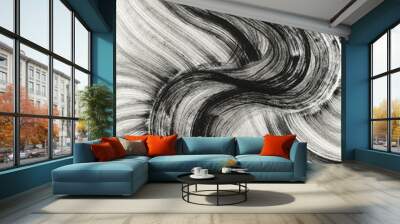 Black and White Background. Abstract black dry brush strokes. Contemporary  Art Work. Wall mural