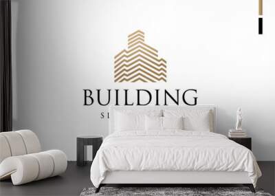 Luxury and minimalist building logo with gold color design template Wall mural