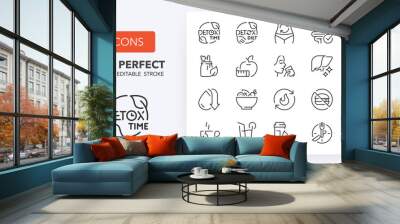 Detox and cleanse, thin line icon set. Outline symbol collection. Editable vector stroke. 256x256 Pixel Perfect scalable to 128px, 64px... Wall mural