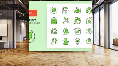 Line icons about ecology. Contains such icons as recycle, eco label, bio fuel and more. 256x256 Pixel Perfect editable in two colors Wall mural