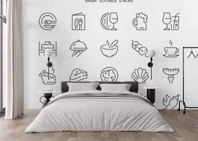 menu restaurant thin line icons Wall mural