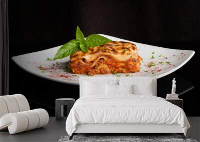 lasagna on a square white plate Wall mural