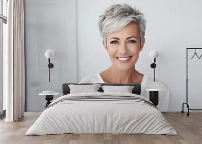 Beautiful elderly woman with gray hair smiling Wall mural