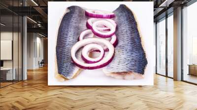 Fillet of salted herring with red onion rings Wall mural