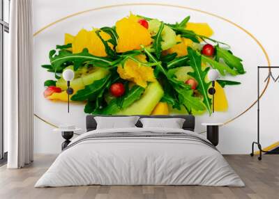 Fresh mango, arugula, kiwi, orange and pomegranate. Wall mural