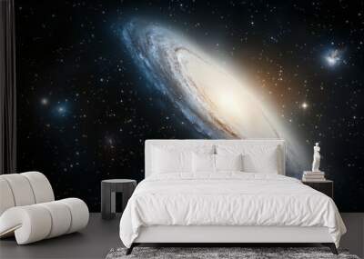 Galactic spiral galaxy captured in a vast cosmic landscape with bright star clusters and nebulae Wall mural