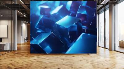 Glowing geometric shapes in electric blue, a fusion of art and technology Wall mural