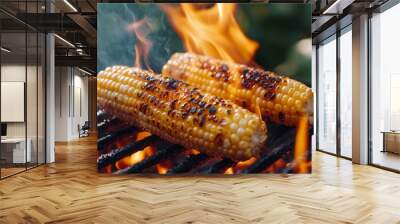 Grilling sweet corn on a summer evening by the backyard barbecue Wall mural