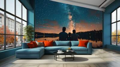 Happy family stargazing, the night sky reflecting the infinite love between them Wall mural