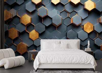 Hexagonal pattern with contrasting colors on a textured surface in a modern design Wall mural