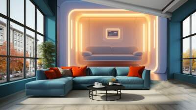 Modern interior design featuring a cozy seating area illuminated by warm LED lights Wall mural