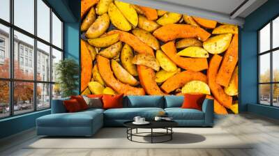 Sliced potatoes and pumpkin for baking in the oven Wall mural