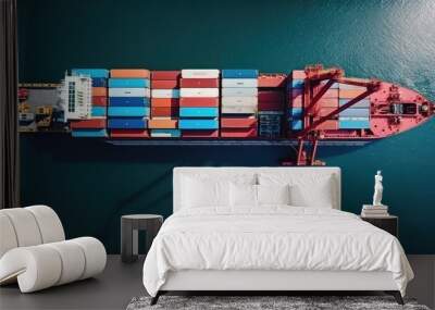 Transport sea vessel is loaded with containers Wall mural