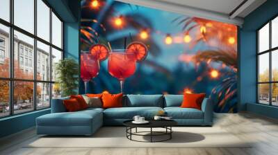 Tropical Cocktails with Festive Background Wall mural