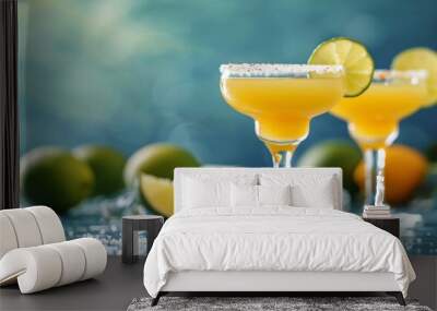 Two Margaritas on a Blue Table Wall mural