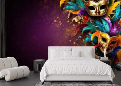 Vivid Mardi Gras background featuring masks, streamers, and lively colors, Wall mural