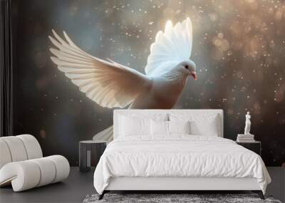 white dove with wings in the air Wall mural