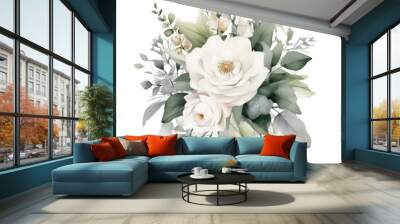 White flower watercolor isolated. Illustration AI Generative. Wall mural