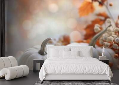 White Pumpkins and Fall Foliage Wall mural